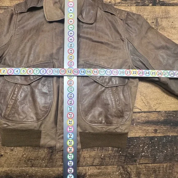 Hunt Club Men's Brown Genuine Leather‎ Bomber Flight Jacket 44R Aviation Large